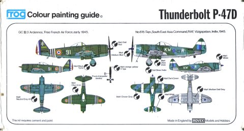 Руководство по окраске FROG F183 Blue Series Thunderbolt - Fighter Bomber на нижней части коробки